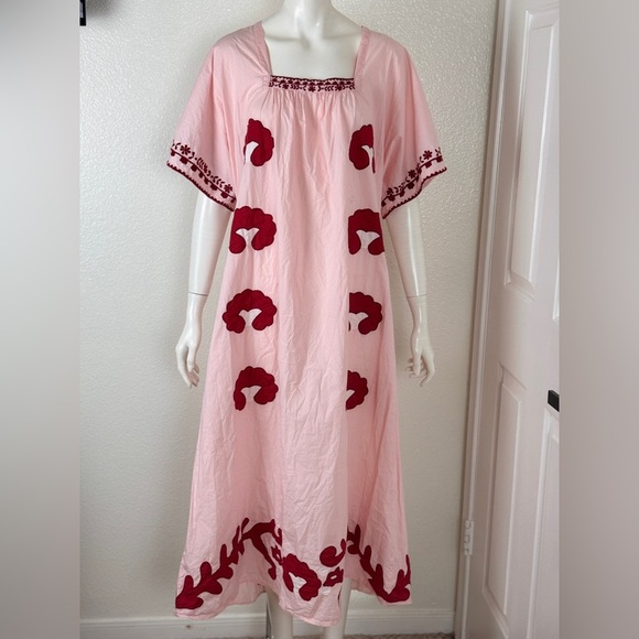 Zara Bohemian Pink Maxi Dress with Red Embroidery Size Small. D25 - Picture 11 of 14